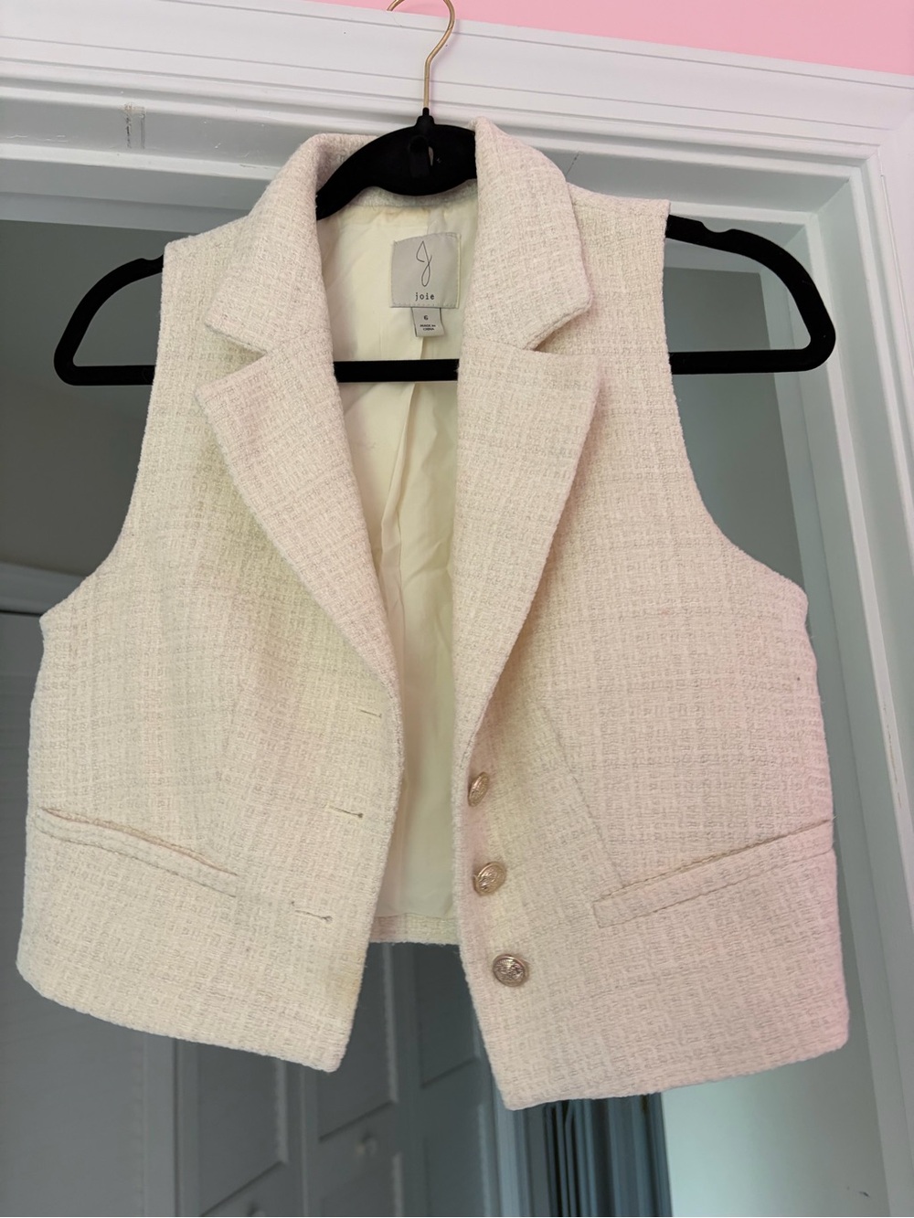 Joie Ivory Tweed Sleeveless Blazer Vest